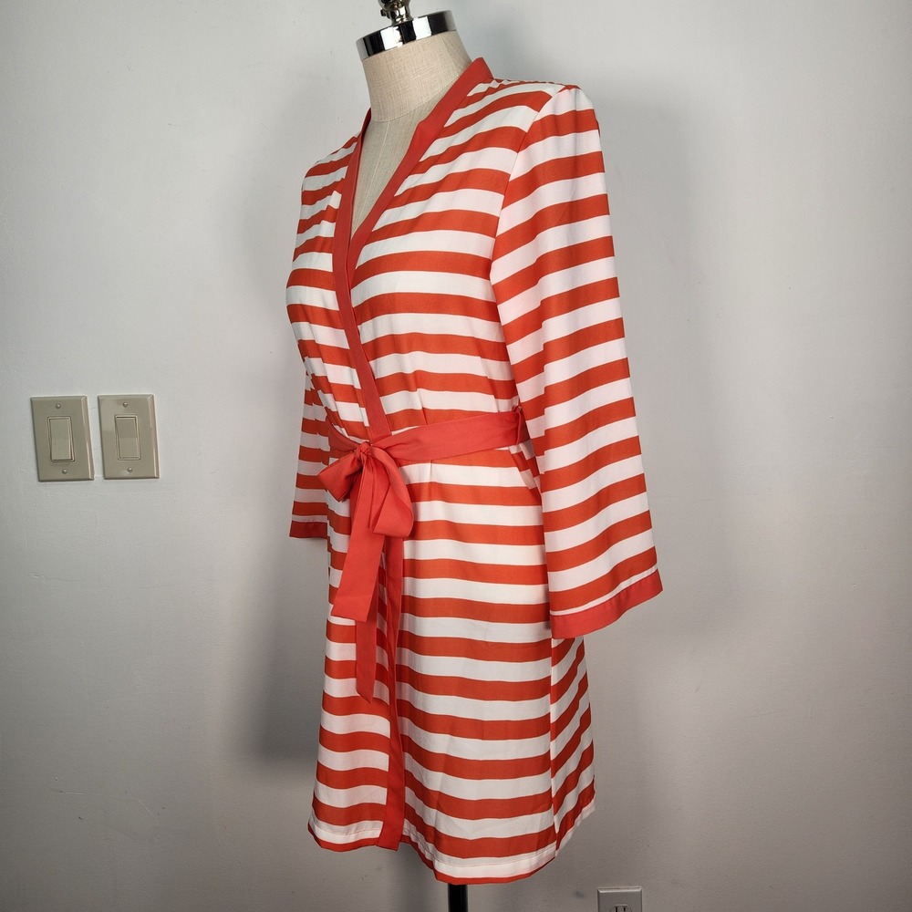 LFV by La Fee Verte Orange White Striped Wrap Robe Short Belted Cover Up - Picture 2 of 9